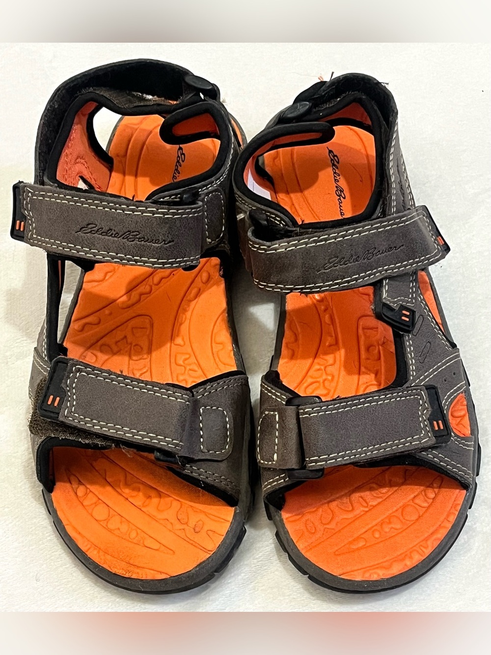 Eddie Bauer Kids Orange & Brown Active Sandals w Adjustable Sport Velcro Straps - Picture 2 of 16